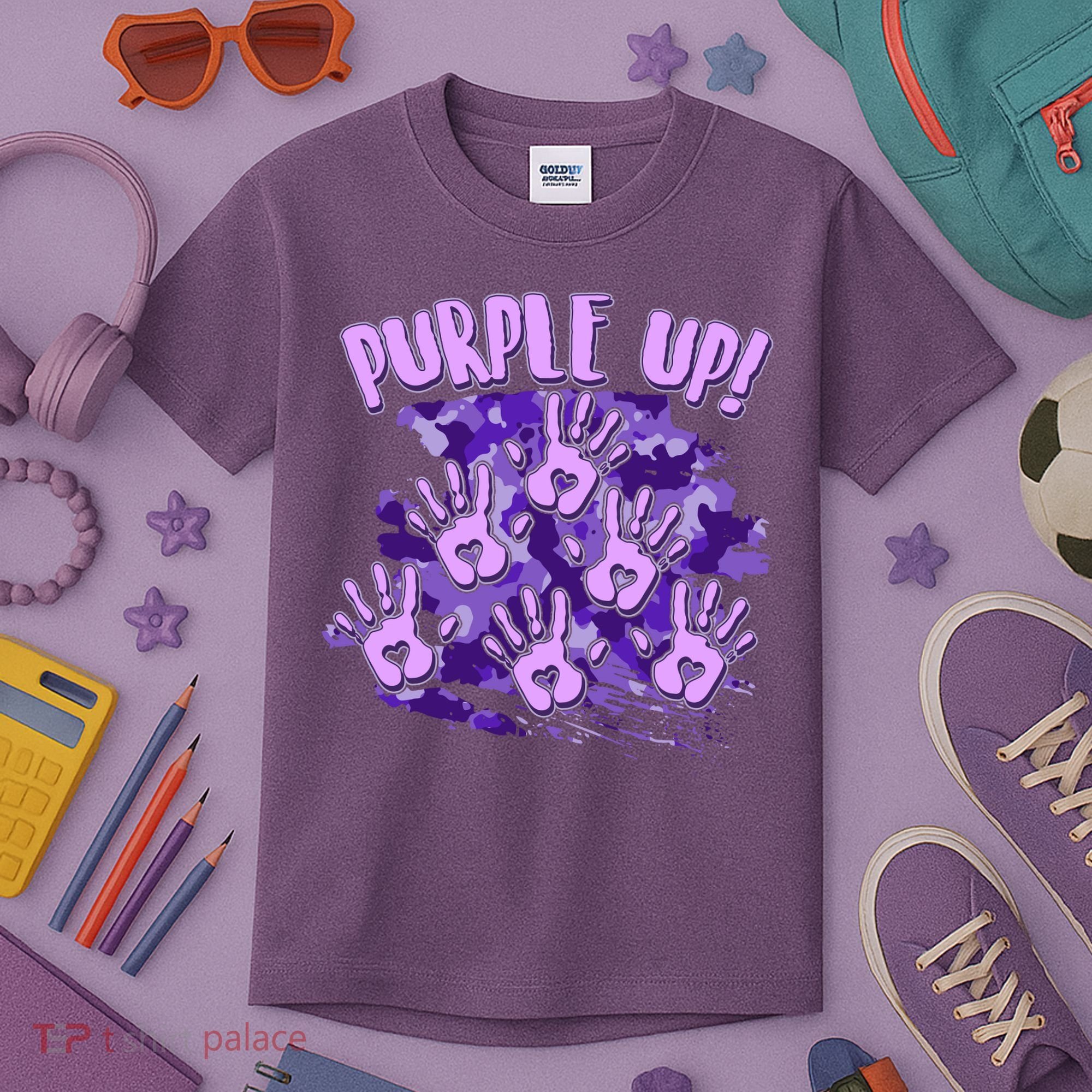 Cool Purple Camouflage Camo Hand Prints Kids T-Shirt