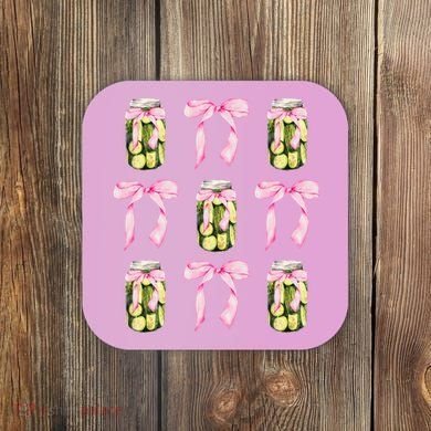 Canned Pickle Coquette Bows With Cute Pickle Jar Coaster