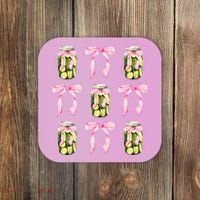 Canned Pickle Coquette Bows With Cute Pickle Jar Coaster thumb 0
