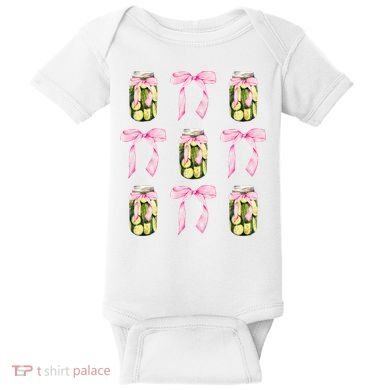Canned Pickle Coquette Bows With Cute Pickle Jar Baby Bodysuit
