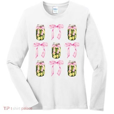 Canned Pickle Coquette Bows With Cute Pickle Jar Women's Long Sleeve Shirt