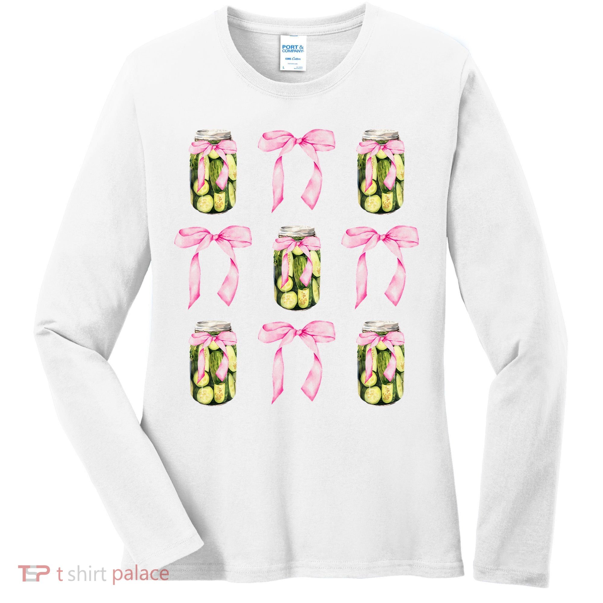 Canned Pickle Coquette Bows With Cute Pickle Jar Women's Long Sleeve Shirt