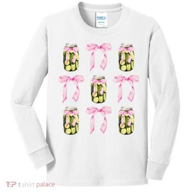 Canned Pickle Coquette Bows With Cute Pickle Jar Kids Long Sleeve Shirt