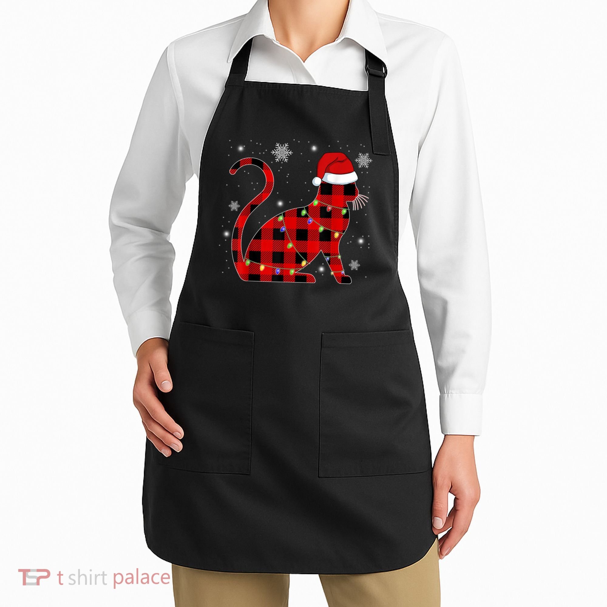 Christmas Plaid Cat Holiday Cute Apron