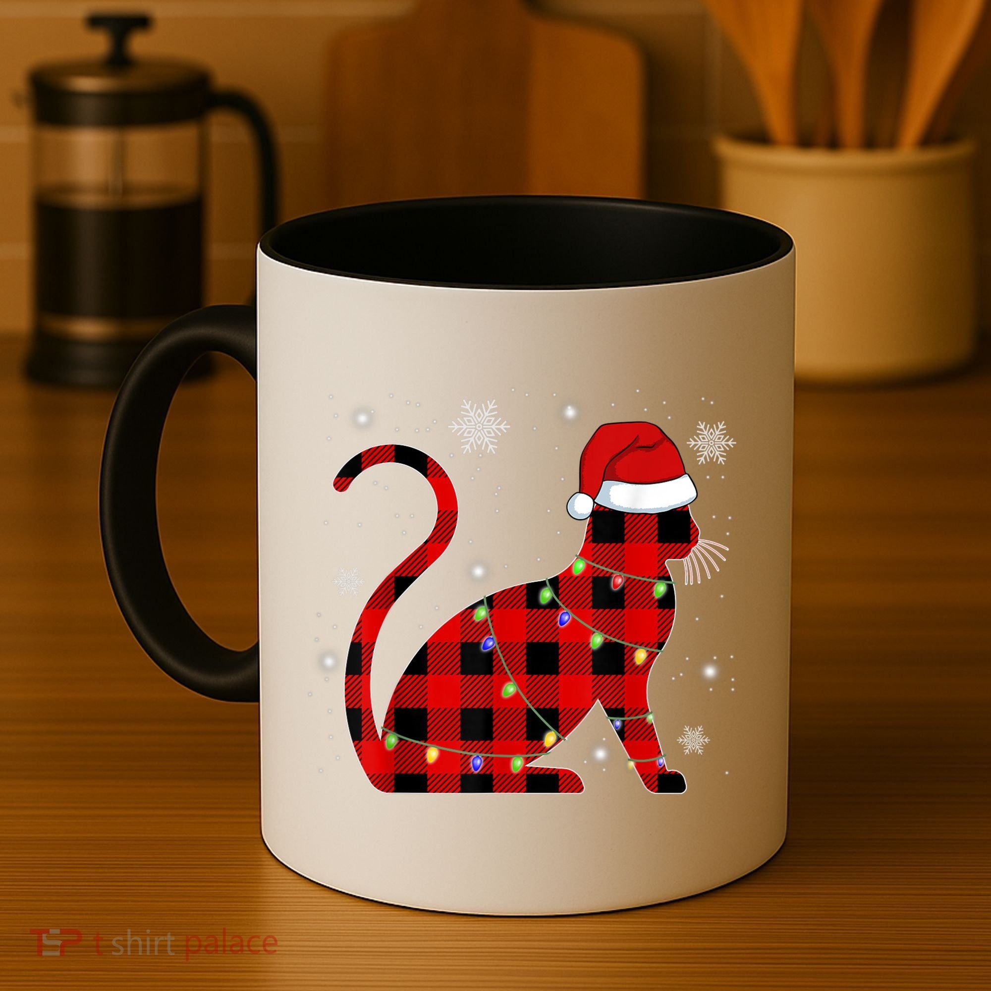 Christmas Plaid Cat Holiday Cute Coffee Mug