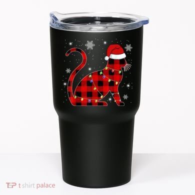 Christmas Plaid Cat Holiday Cute Tumbler