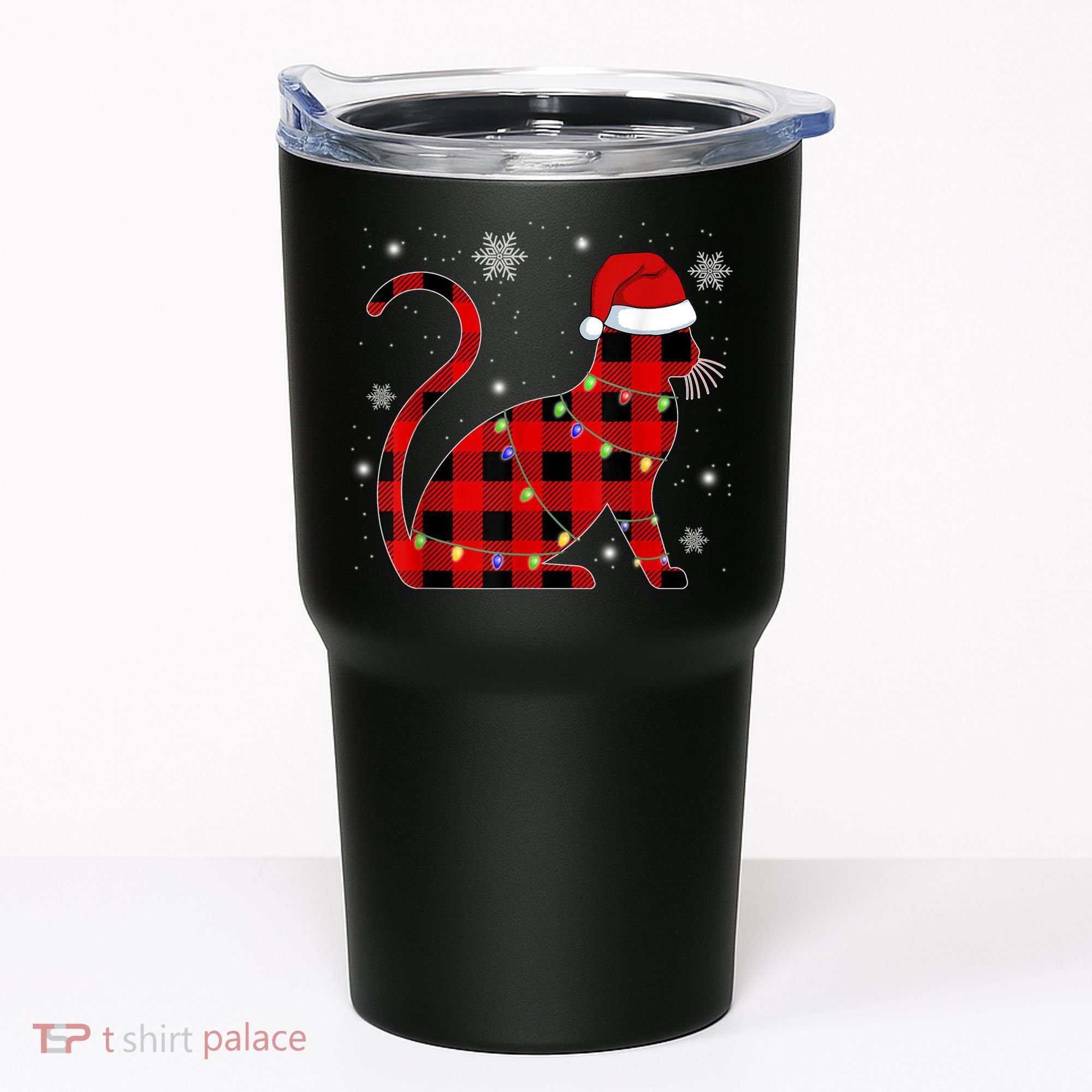 Christmas Plaid Cat Holiday Cute Tumbler