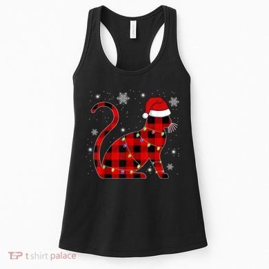 Christmas Plaid Cat Holiday Cute Women's Tank Top