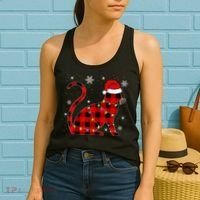 Christmas Plaid Cat Holiday Cute Women's Tank Top thumb 2