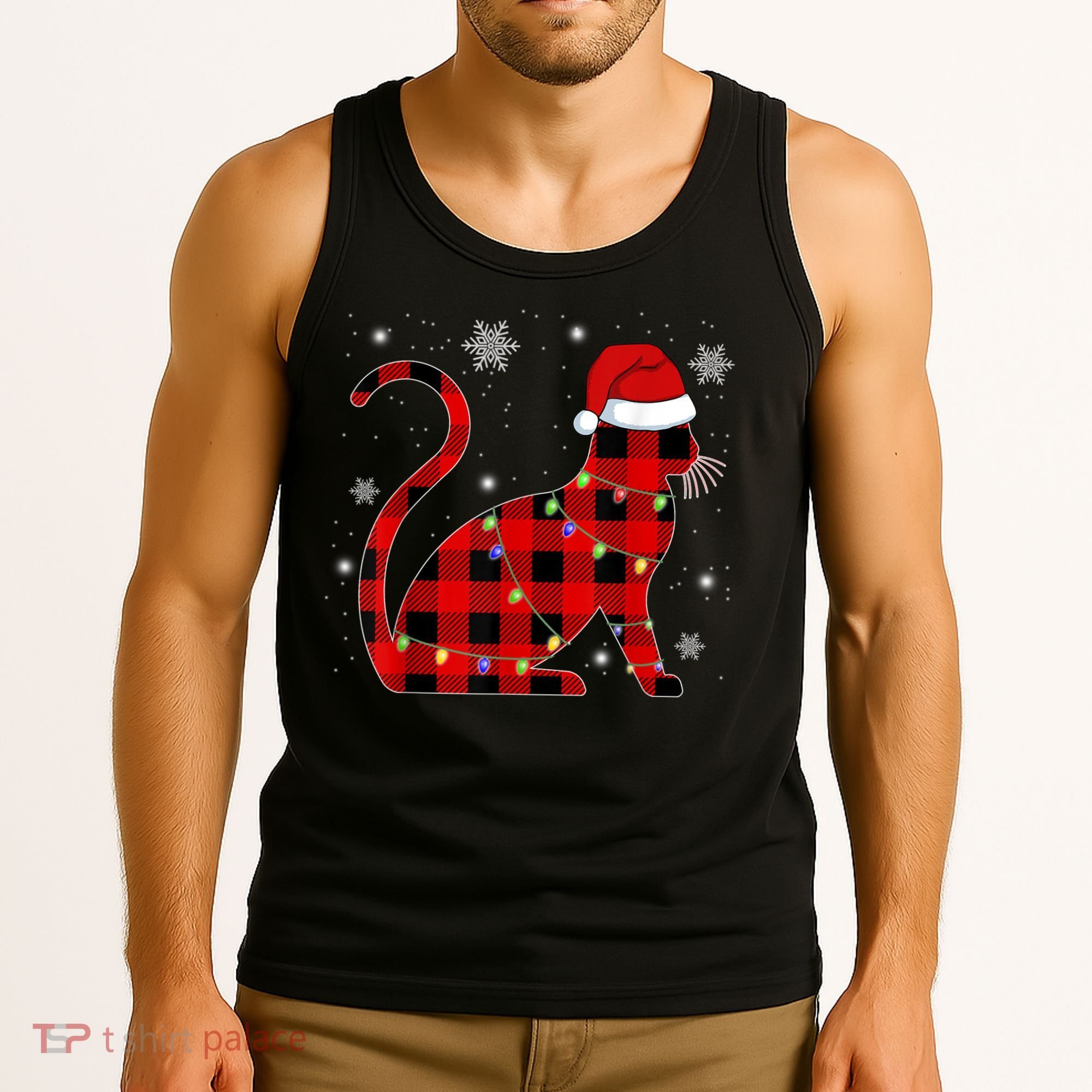 Christmas Plaid Cat Holiday Cute Tank Top