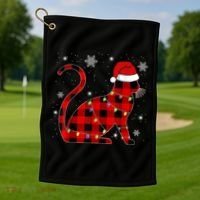 Christmas Plaid Cat Holiday Cute Golf Towel thumb 1
