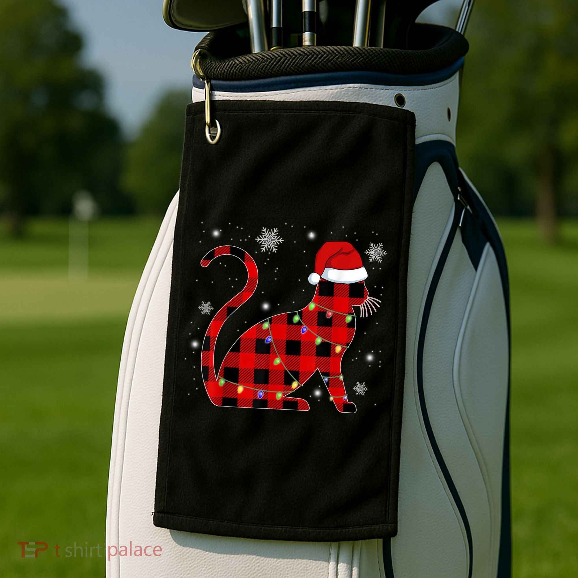Christmas Plaid Cat Holiday Cute Golf Towel