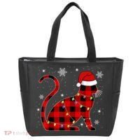 Christmas Plaid Cat Holiday Cute Tote Bag thumb 0