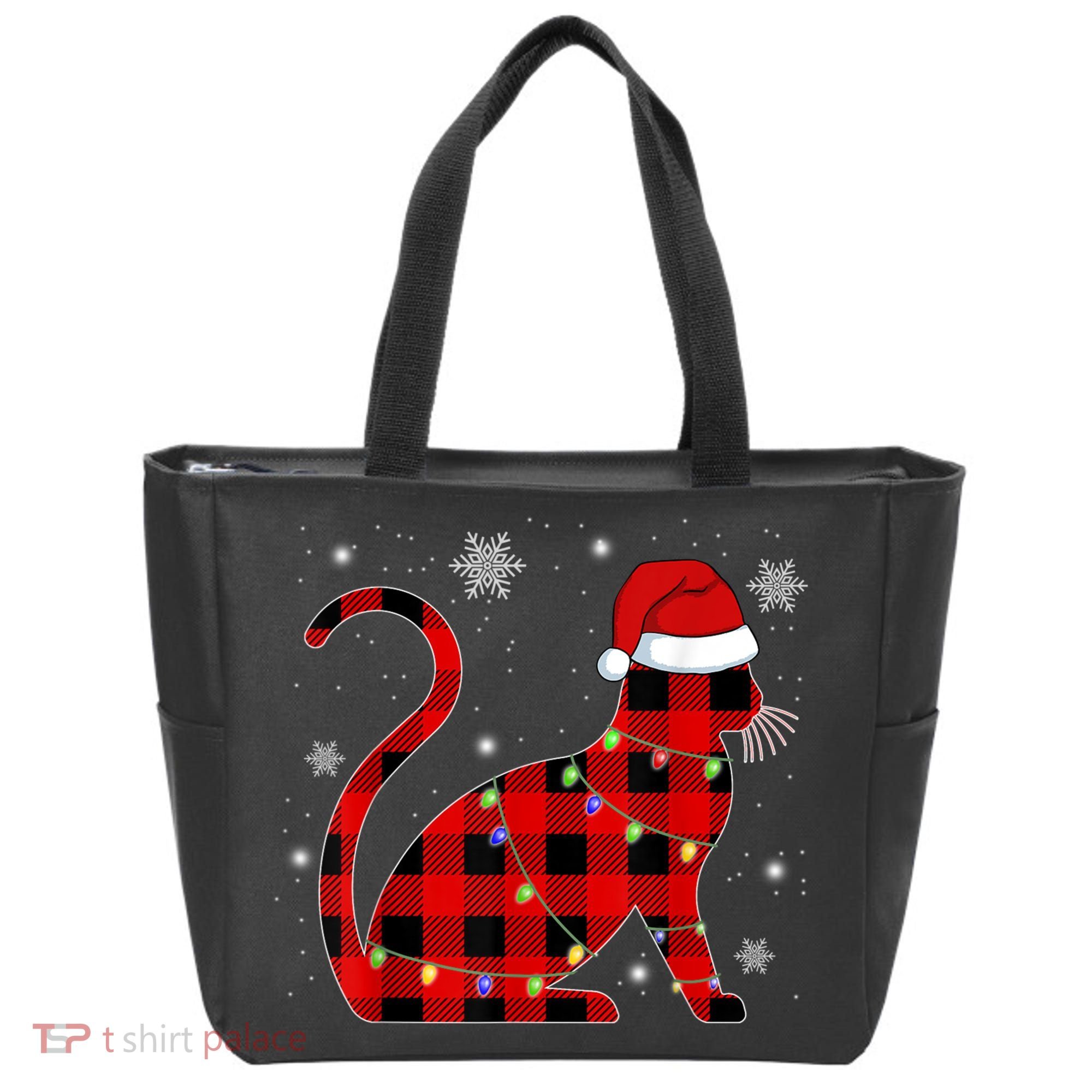 Christmas Plaid Cat Holiday Cute Tote Bag