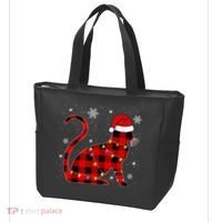 Christmas Plaid Cat Holiday Cute Tote Bag thumb 3