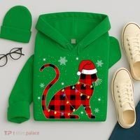 Christmas Plaid Cat Holiday Cute Hoodie thumb 4