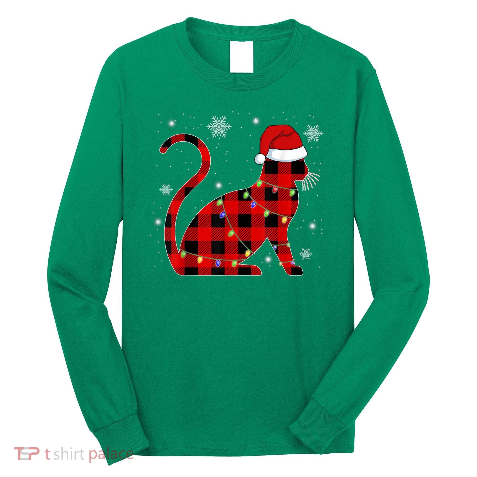 Christmas Plaid Cat Holiday Cute Long Sleeve Shirt