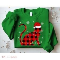 Christmas Plaid Cat Holiday Cute Sweatshirt thumb 2