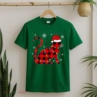 Christmas Plaid Cat Holiday Cute T-Shirt thumb 2