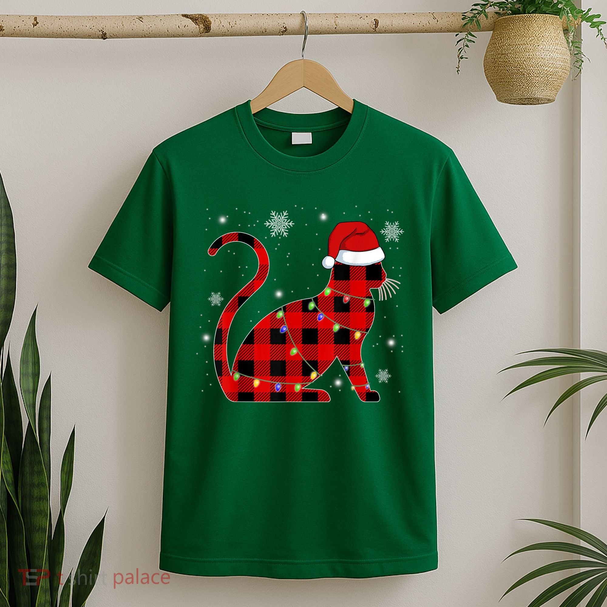 Christmas Plaid Cat Holiday Cute T-Shirt