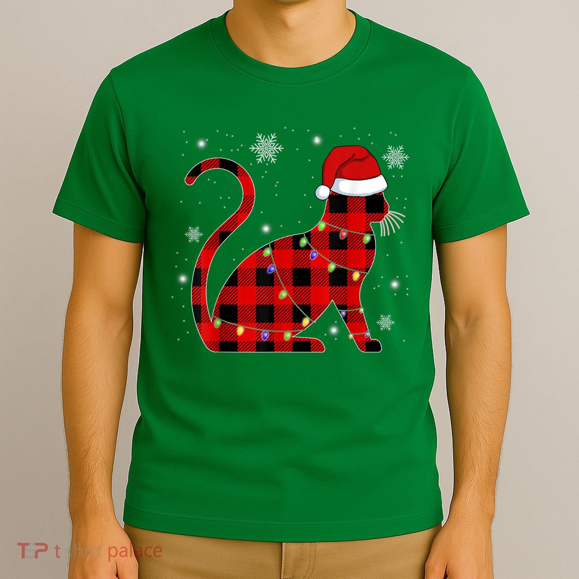 Christmas Plaid Cat Holiday Cute T-Shirt
