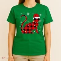 Christmas Plaid Cat Holiday Cute T-Shirt thumb 4