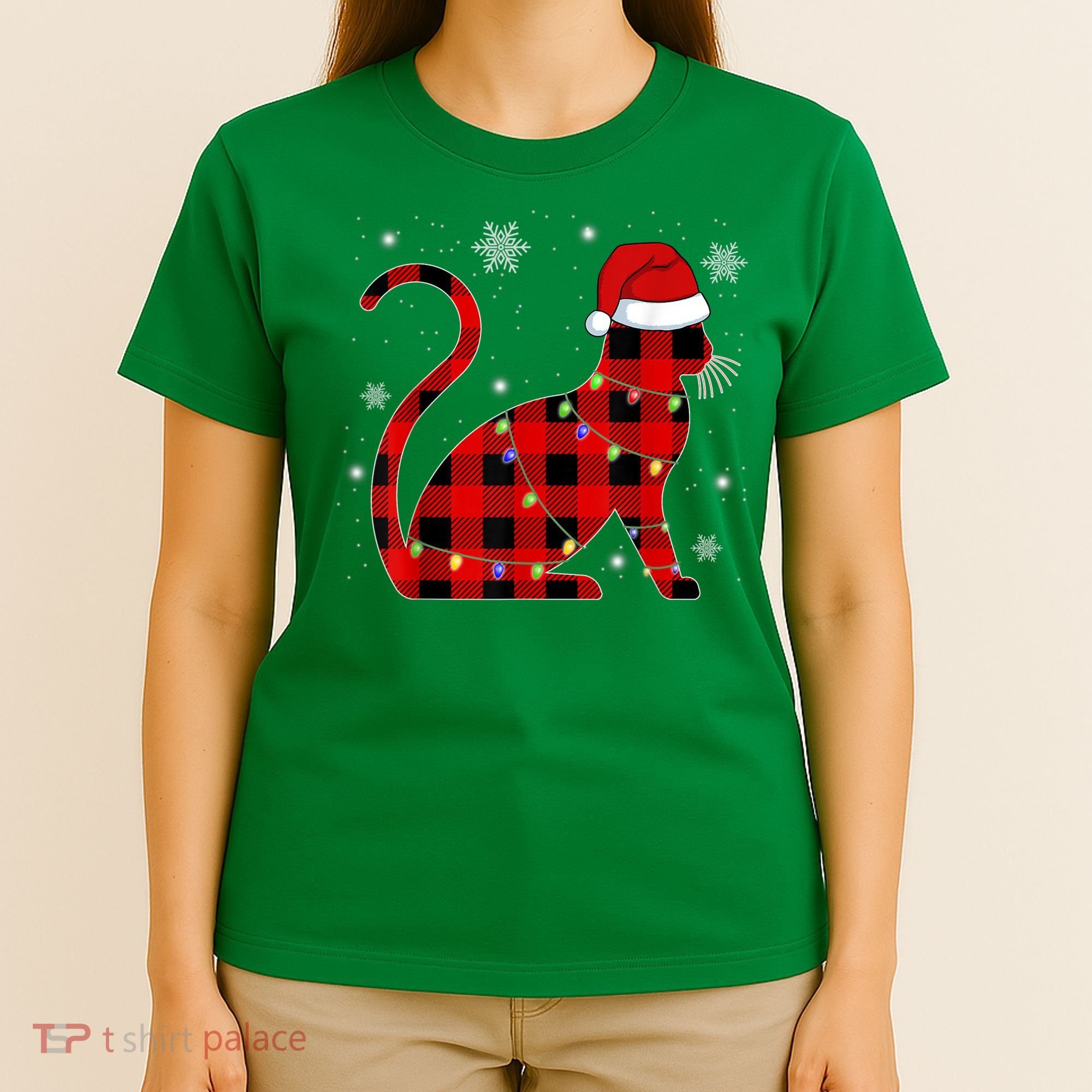 Christmas Plaid Cat Holiday Cute T-Shirt