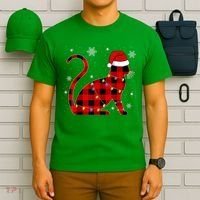 Christmas Plaid Cat Holiday Cute T-Shirt thumb 6