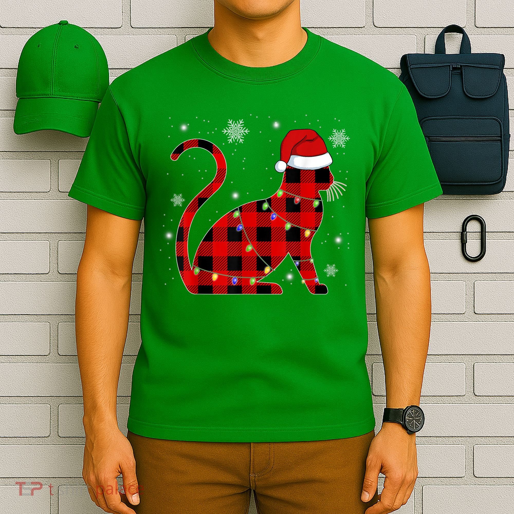 Christmas Plaid Cat Holiday Cute T-Shirt