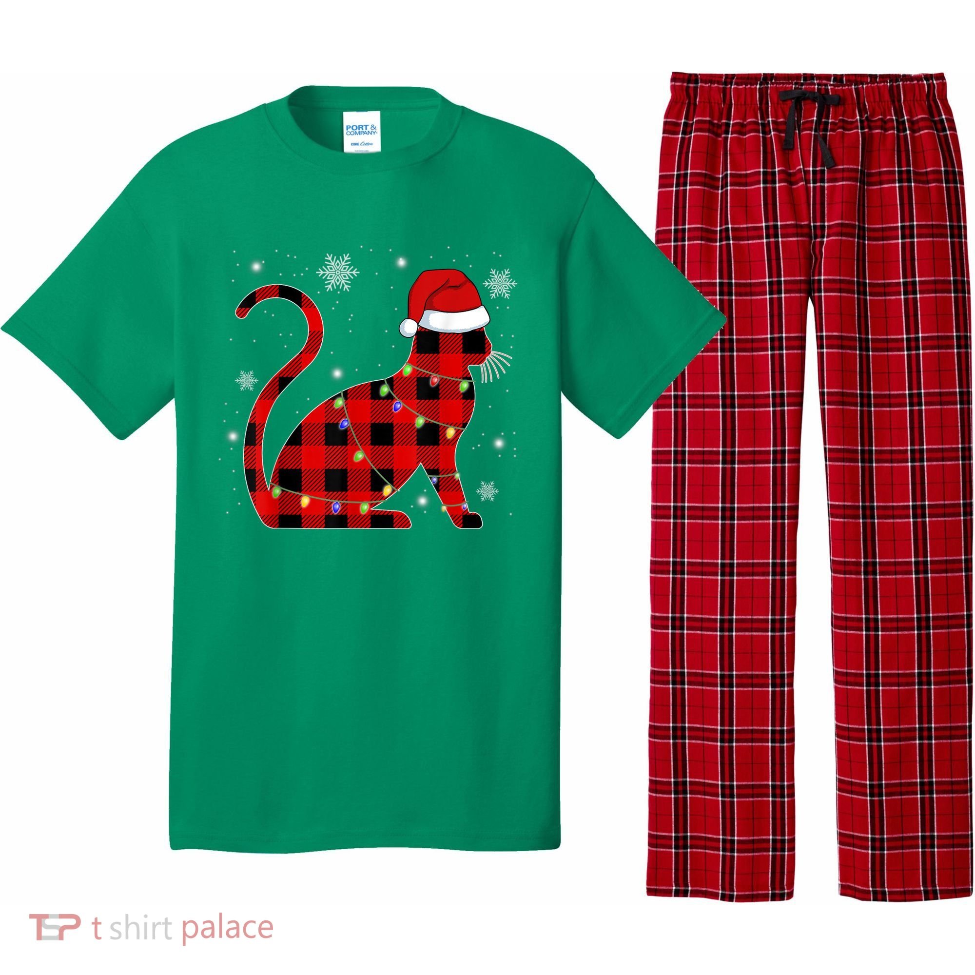 Christmas Plaid Cat Holiday Cute Pajama Set
