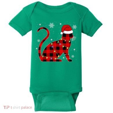 Christmas Plaid Cat Holiday Cute Baby Bodysuit