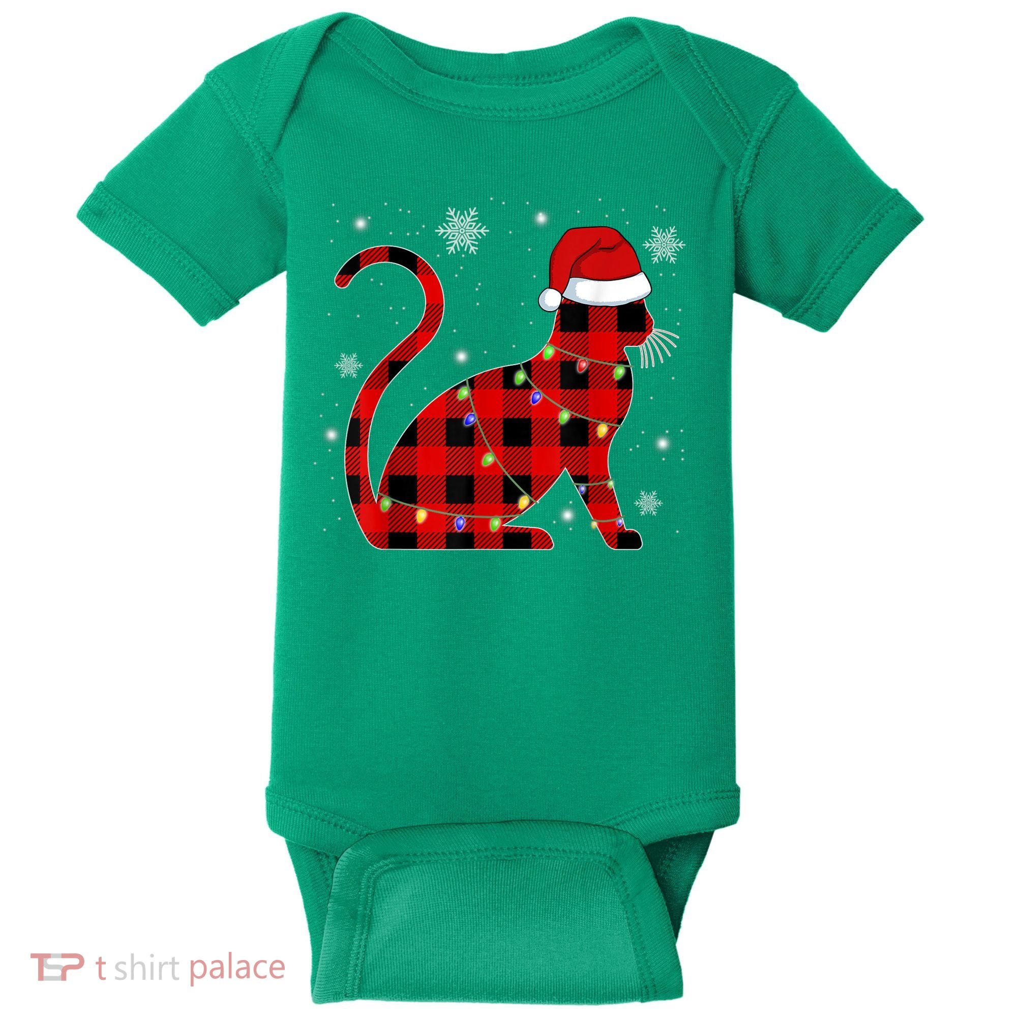 Christmas Plaid Cat Holiday Cute Baby Bodysuit
