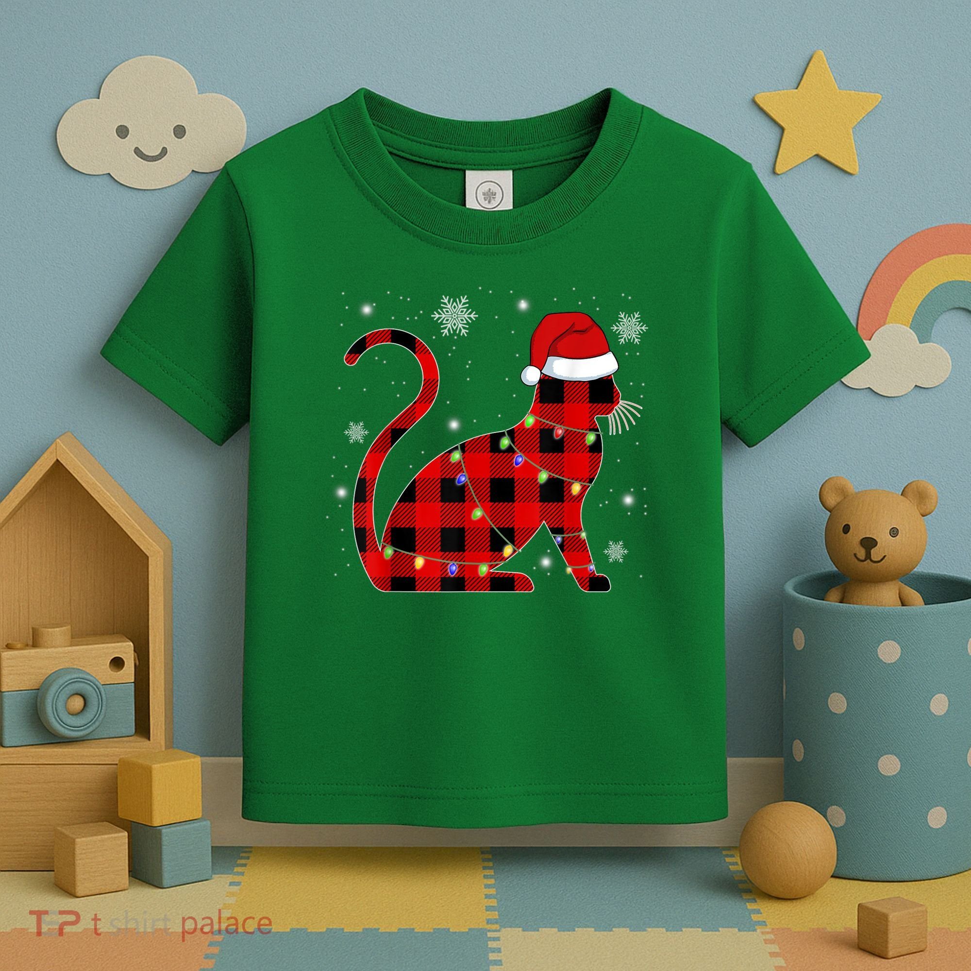 Christmas Plaid Cat Holiday Cute Toddler T-Shirt