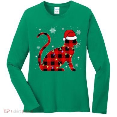 Christmas Plaid Cat Holiday Cute Women's Long Sleeve Shirt