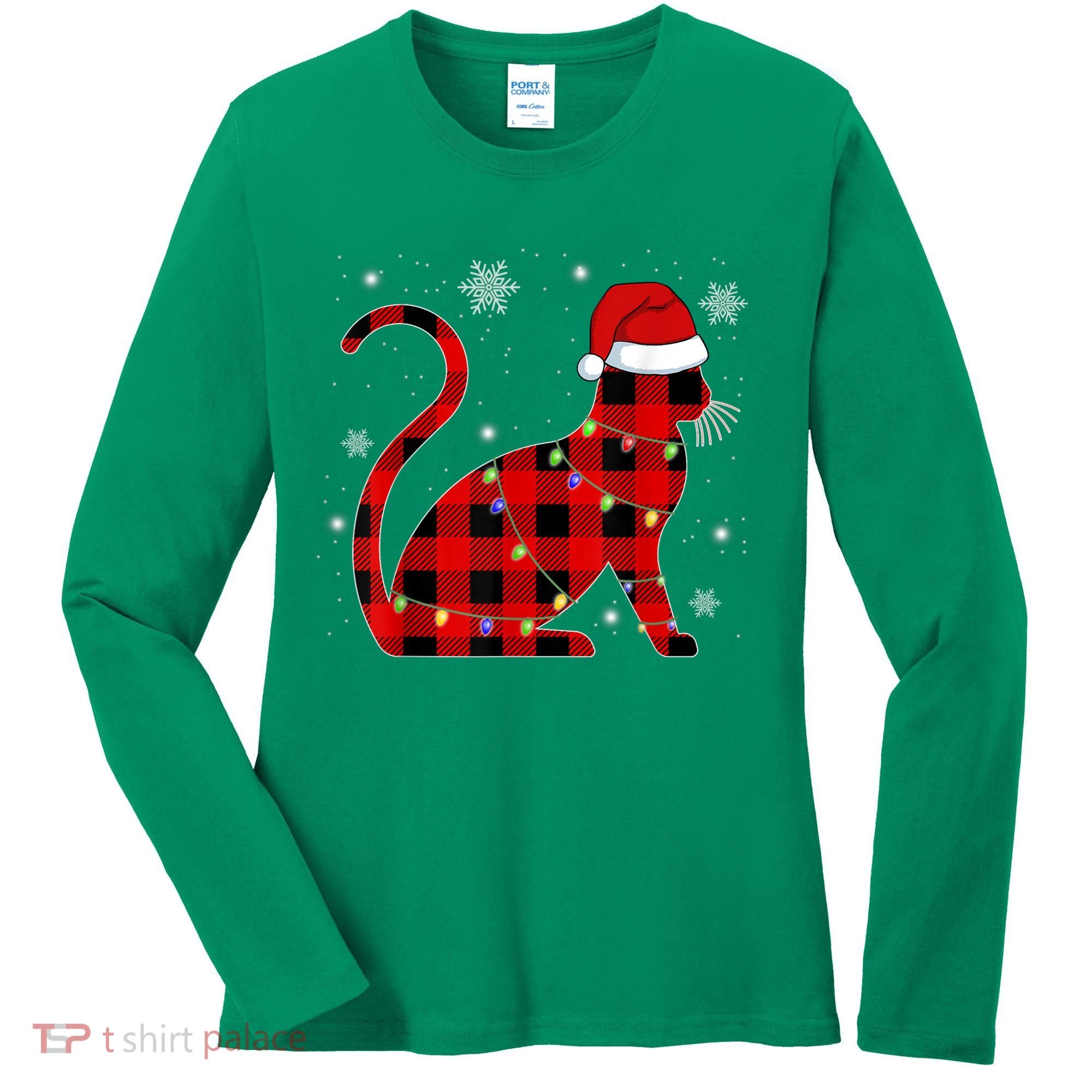 Christmas Plaid Cat Holiday Cute Women's Long Sleeve Shirt