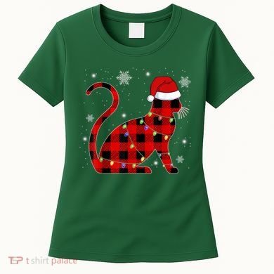 Christmas Plaid Cat Holiday Cute Women's T-Shirt