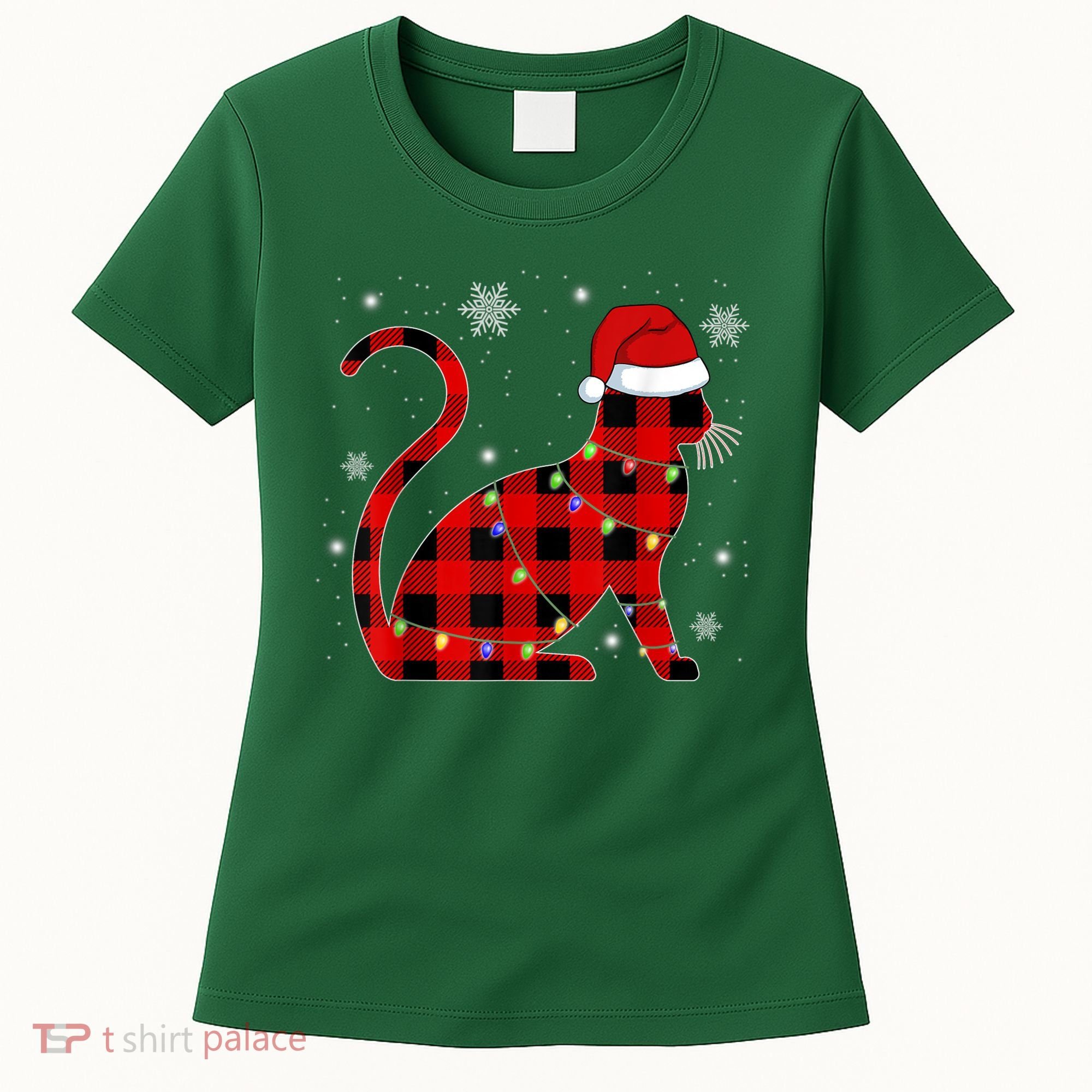 Christmas Plaid Cat Holiday Cute Women's T-Shirt