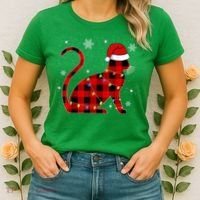 Christmas Plaid Cat Holiday Cute Women's T-Shirt thumb 2