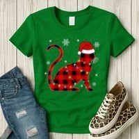 Christmas Plaid Cat Holiday Cute Women's T-Shirt thumb 3