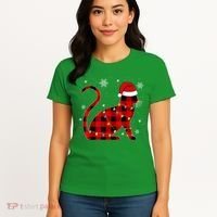 Christmas Plaid Cat Holiday Cute Women's T-Shirt thumb 4