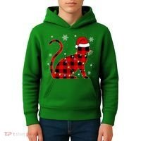 Christmas Plaid Cat Holiday Cute Kids Hoodie thumb 4