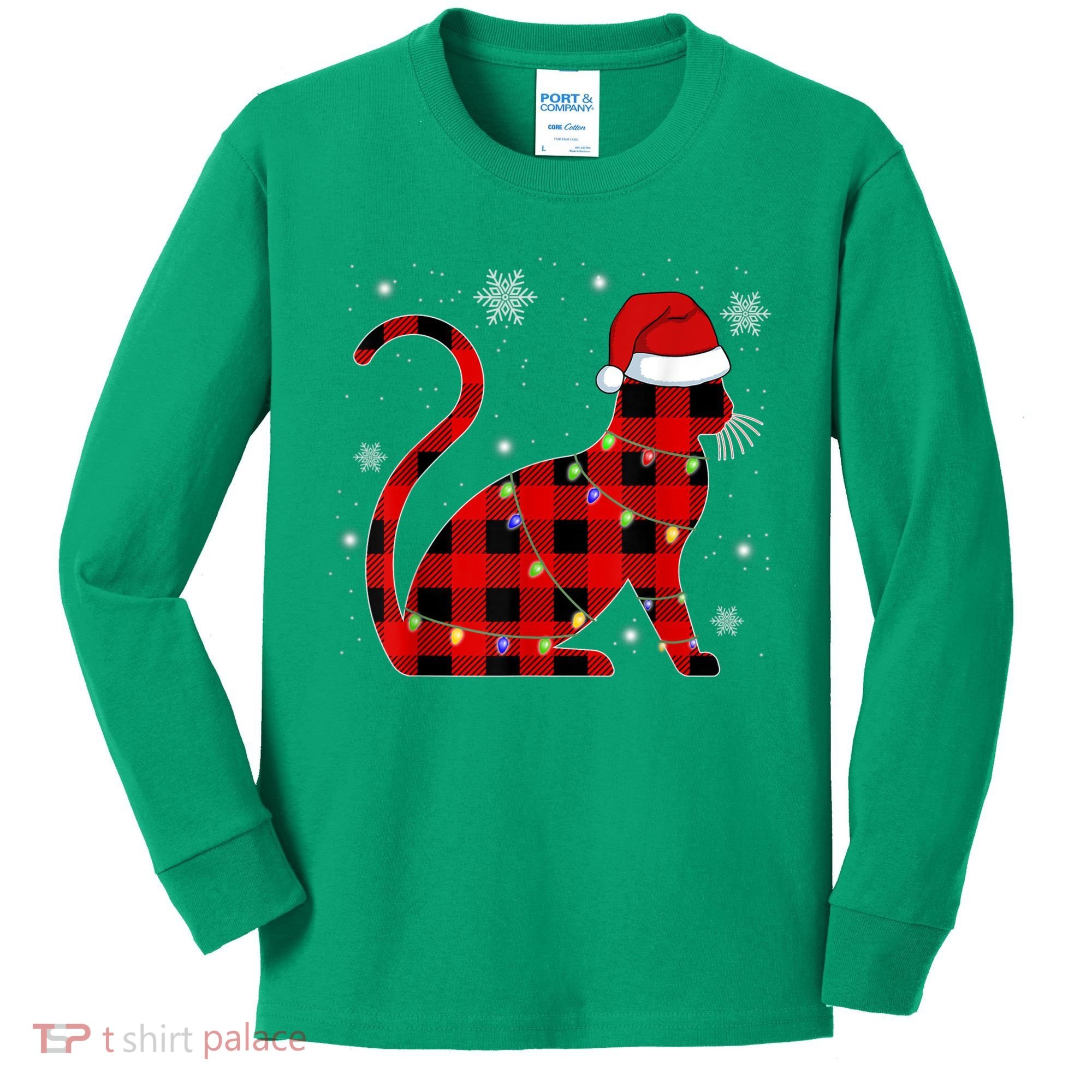 Christmas Plaid Cat Holiday Cute Kids Long Sleeve Shirt