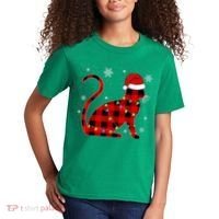 Christmas Plaid Cat Holiday Cute Kids T-Shirt thumb 2