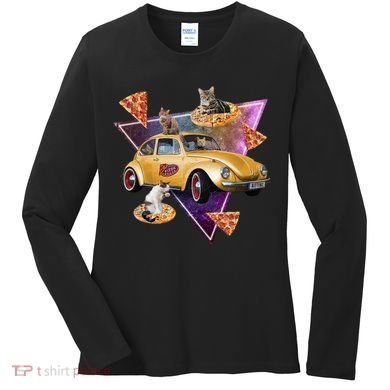 Cat Pizza Car Galaxy Women's Long Sleeve Shirt