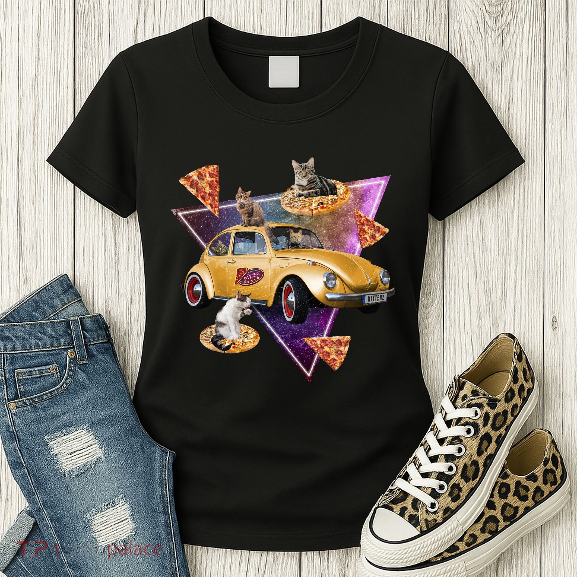 Cat Pizza Car Galaxy Women's T-Shirt