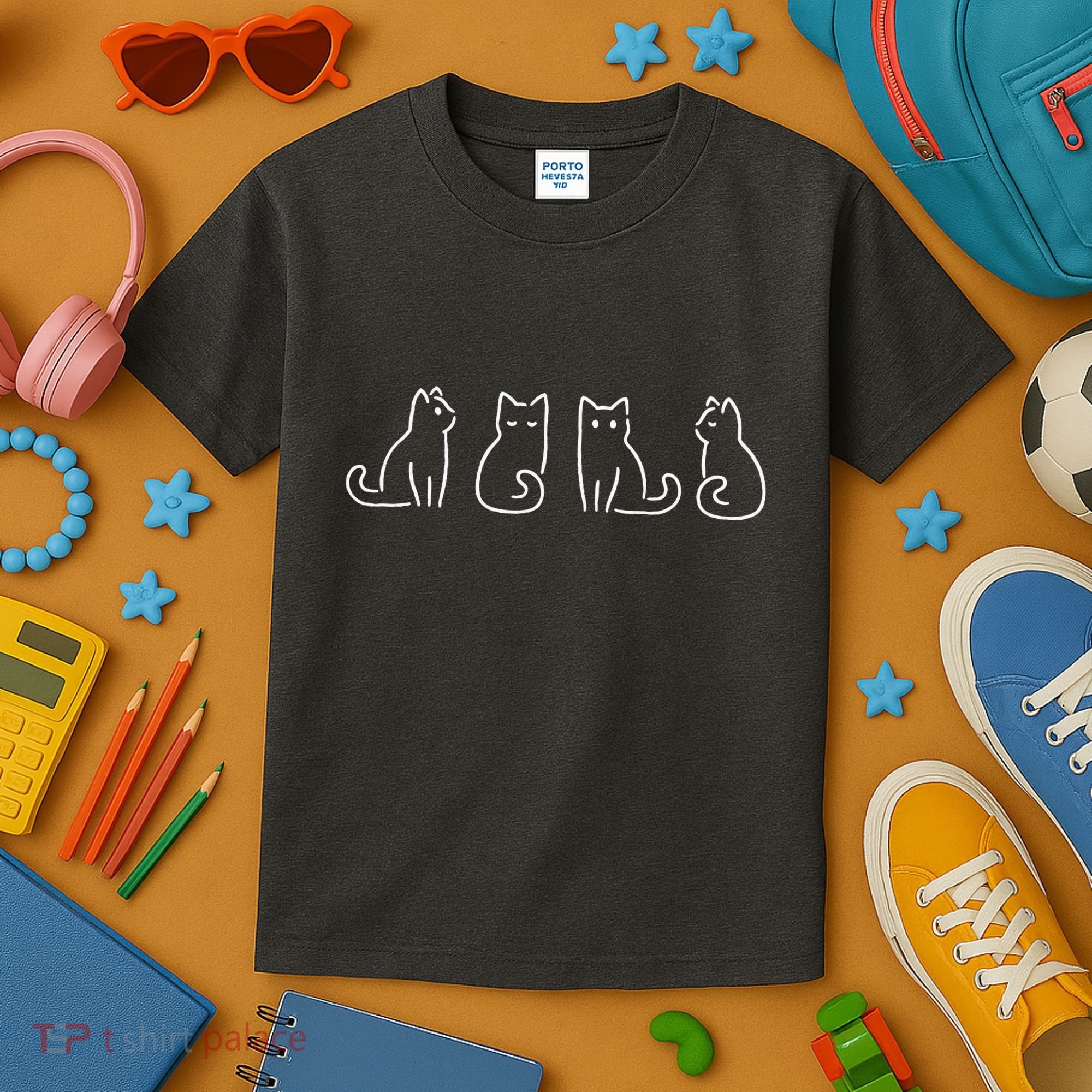 Cat Poses Cat Lover Minimalist Art Kids T-Shirt