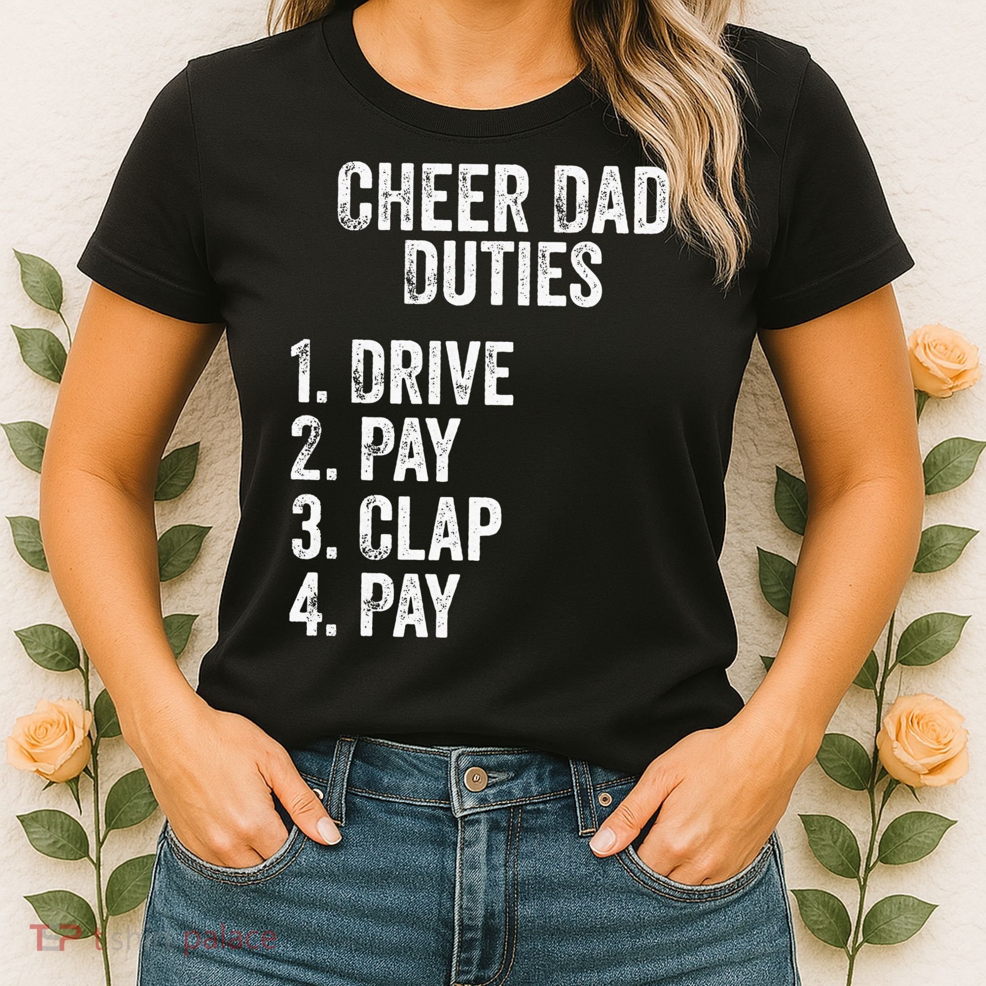 Cheerleading Papa Cheer Dad Duties Drive Pay Clap Women's T-Shirt
