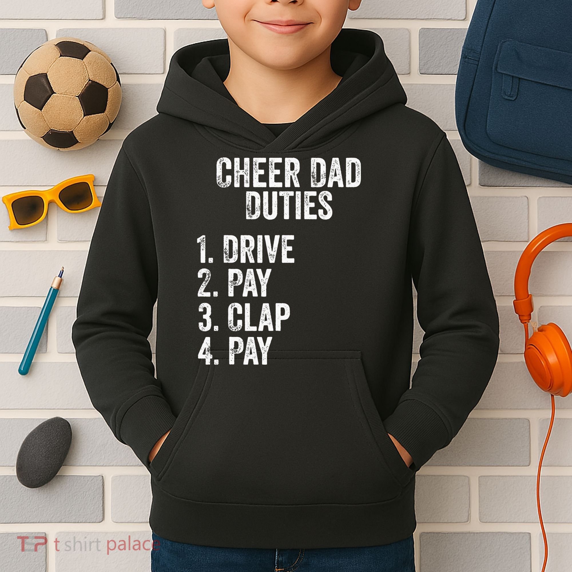 Cheerleading Papa Cheer Dad Duties Drive Pay Clap Kids Hoodie