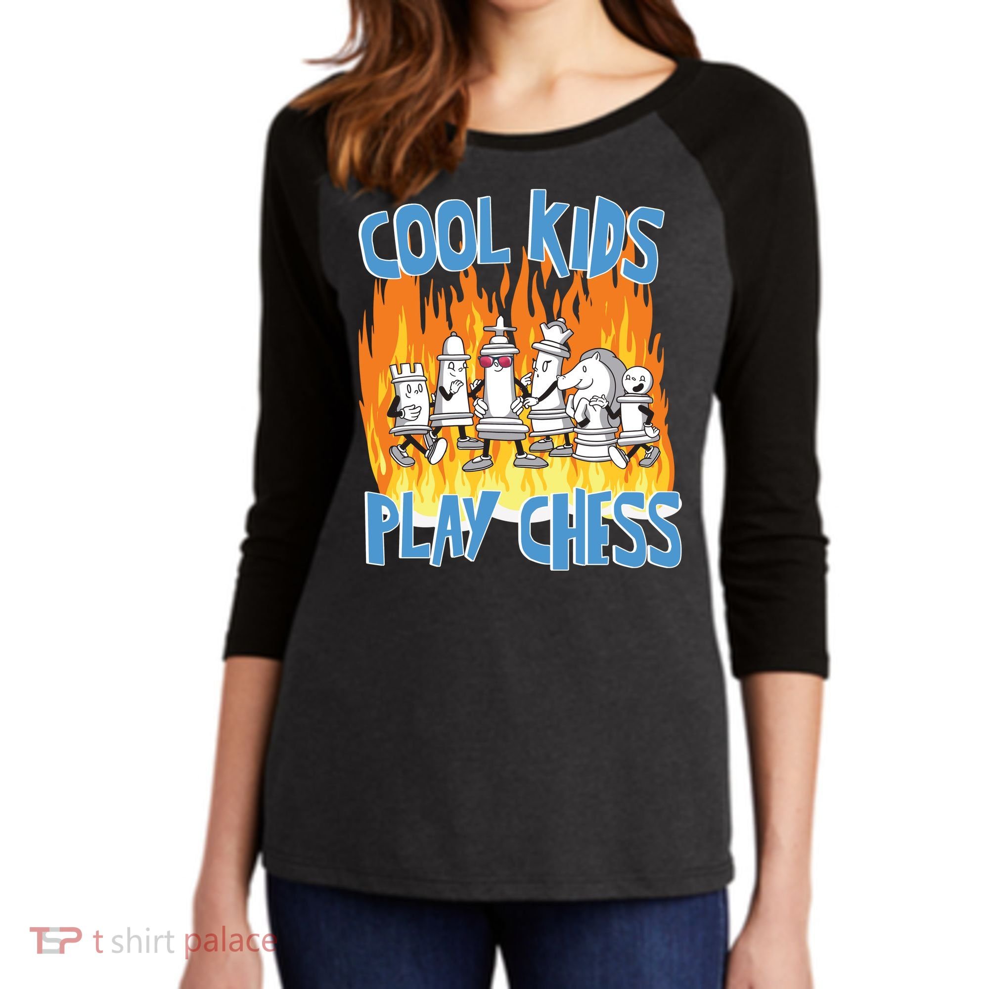 Chess Pieces Cool Kids Play Chess Women's Tri-Blend 3/4-Sleeve Raglan Shirt