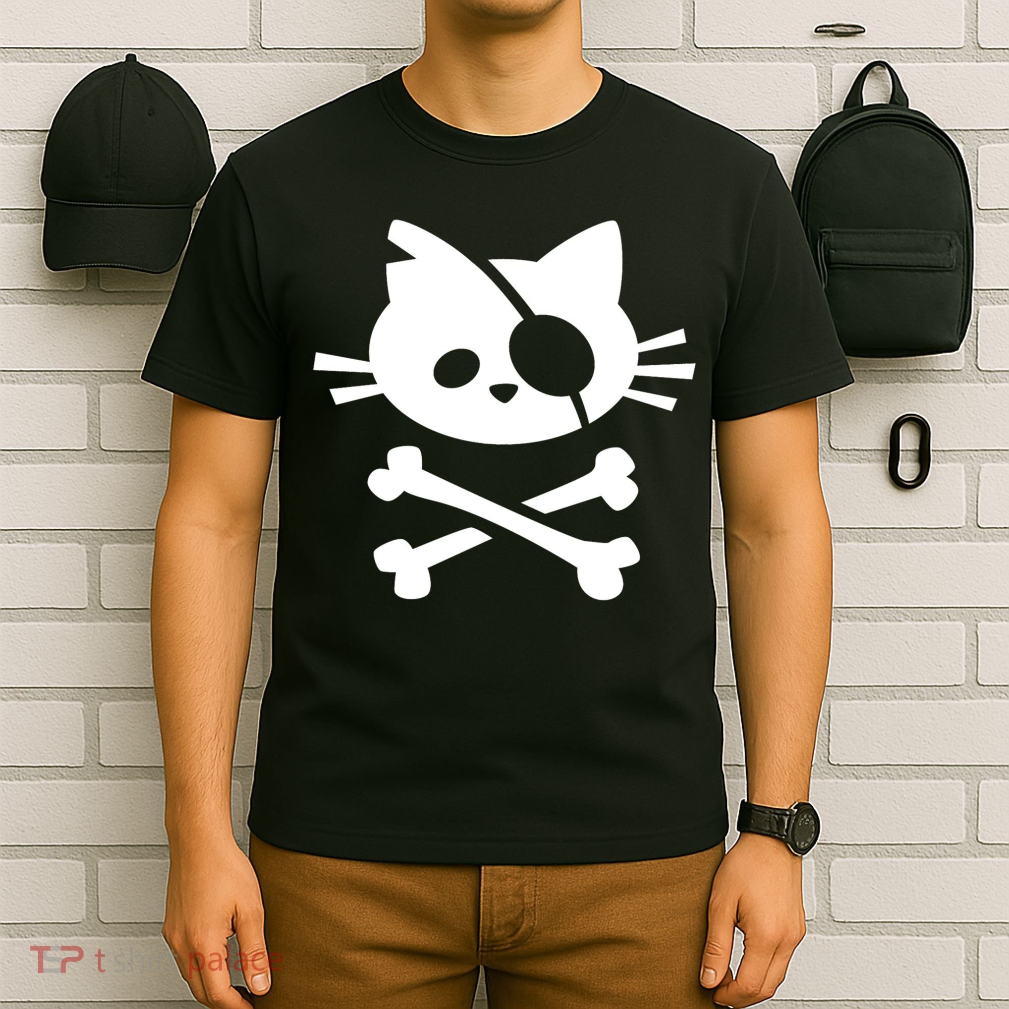 Cute Pirate Cat Skull And Crossbone T-Shirt